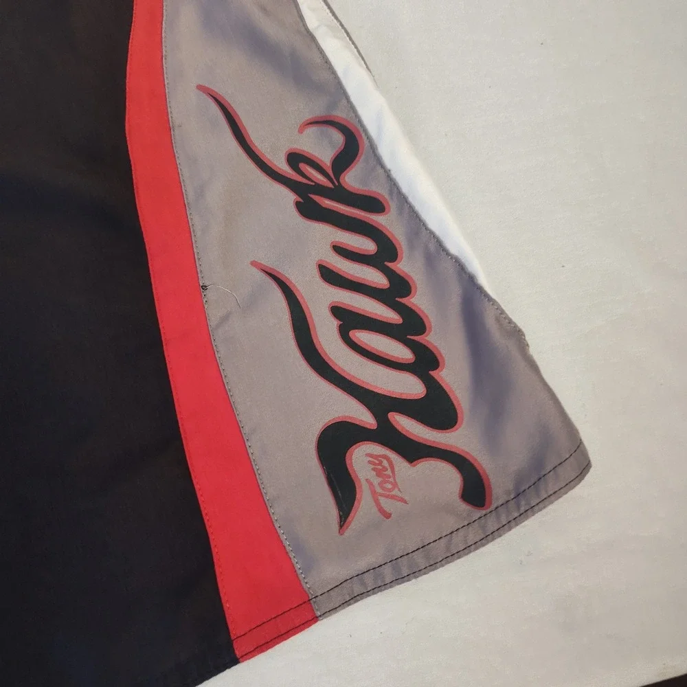 Tony Hawk Men Board Shorts Size 34 Black Red Grey Colorblock Swim Trunks RN73277